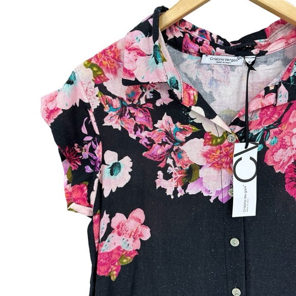 New CRISTINA VERGANI Midi Dress Linen Blend Button Made in Italy - Picture 3 of 8